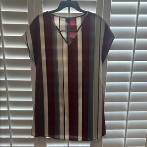 SHEIN Burgundy and White Striped V-Neck Dress